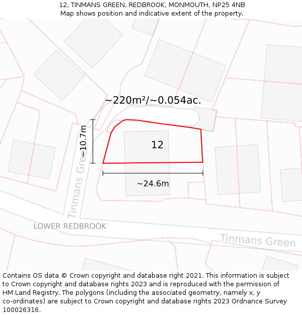 12, TINMANS GREEN, REDBROOK, MONMOUTH, NP25 4NB: Plot and title map