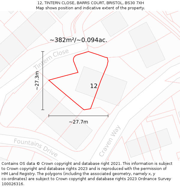 12, TINTERN CLOSE, BARRS COURT, BRISTOL, BS30 7XH: Plot and title map