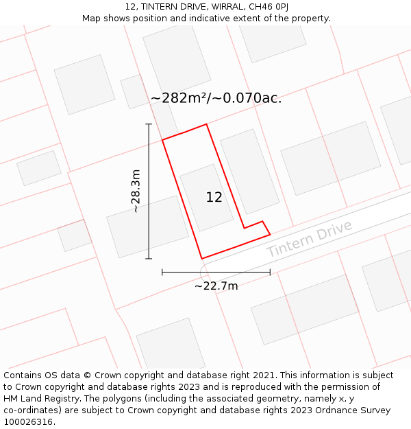 12, TINTERN DRIVE, WIRRAL, CH46 0PJ: Plot and title map