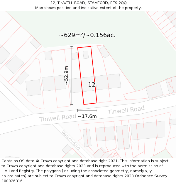 12, TINWELL ROAD, STAMFORD, PE9 2QQ: Plot and title map