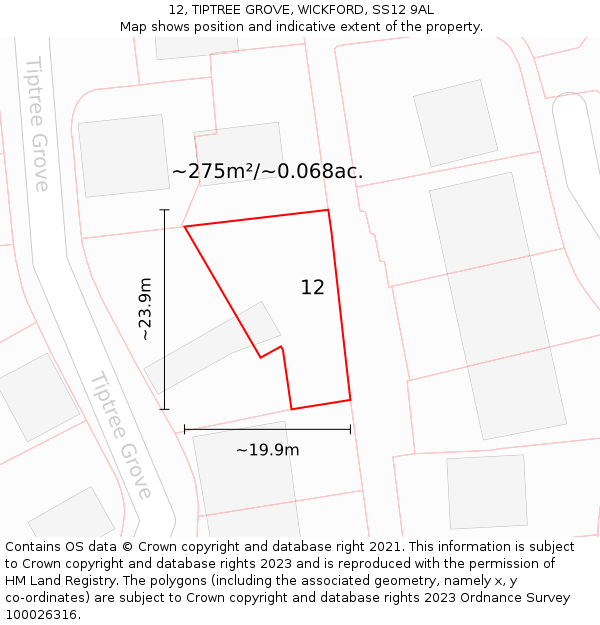 12, TIPTREE GROVE, WICKFORD, SS12 9AL: Plot and title map