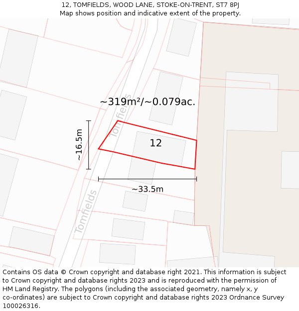 12, TOMFIELDS, WOOD LANE, STOKE-ON-TRENT, ST7 8PJ: Plot and title map