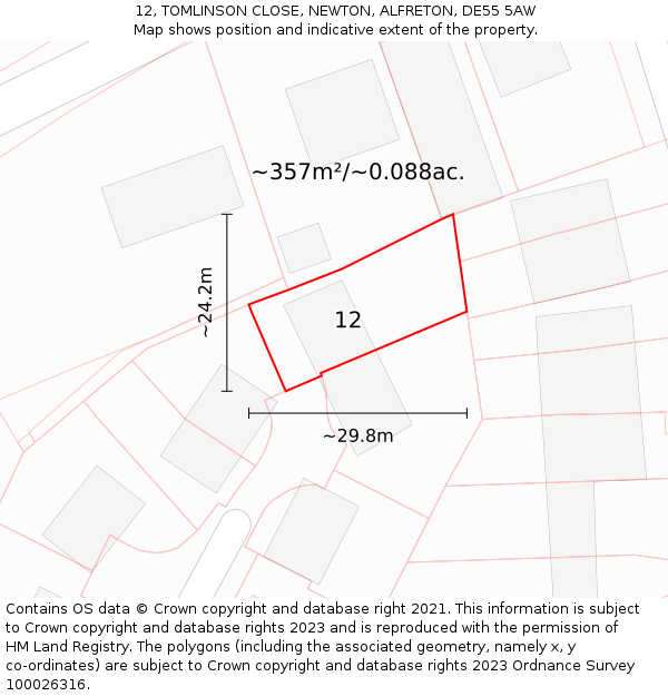 12, TOMLINSON CLOSE, NEWTON, ALFRETON, DE55 5AW: Plot and title map