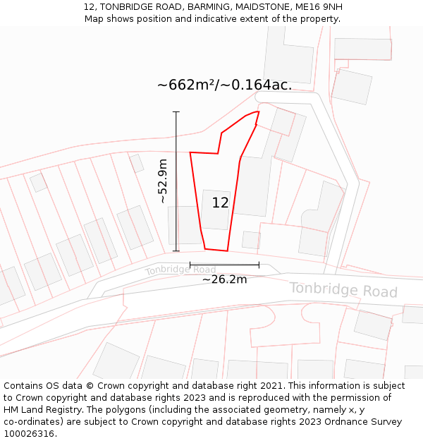 12, TONBRIDGE ROAD, BARMING, MAIDSTONE, ME16 9NH: Plot and title map