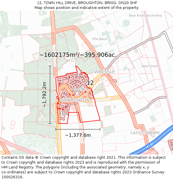 12, TOWN HILL DRIVE, BROUGHTON, BRIGG, DN20 0HF: Plot and title map