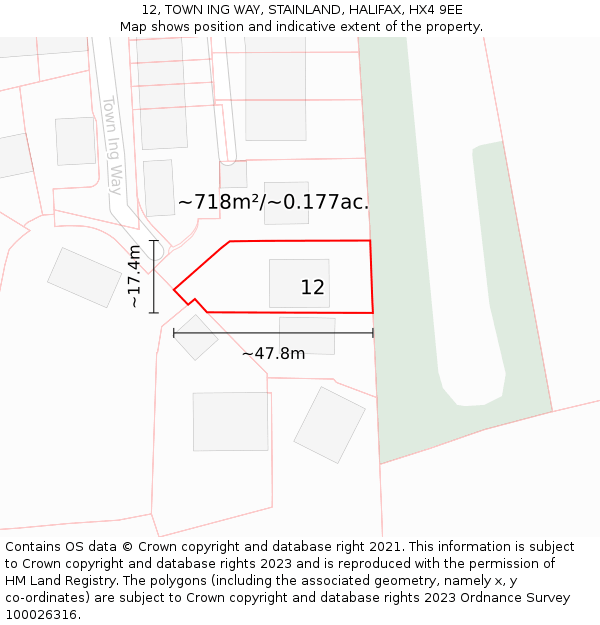12, TOWN ING WAY, STAINLAND, HALIFAX, HX4 9EE: Plot and title map