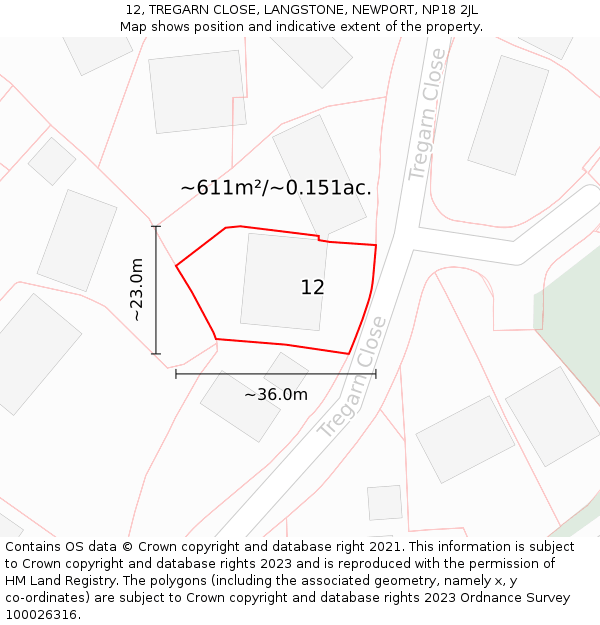 12, TREGARN CLOSE, LANGSTONE, NEWPORT, NP18 2JL: Plot and title map