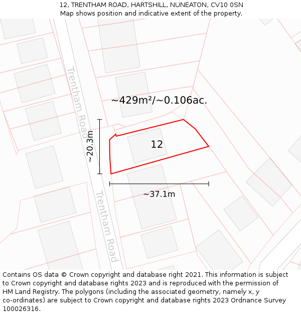 12, TRENTHAM ROAD, HARTSHILL, NUNEATON, CV10 0SN: Plot and title map