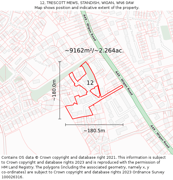 12, TRESCOTT MEWS, STANDISH, WIGAN, WN6 0AW: Plot and title map