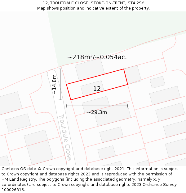 12, TROUTDALE CLOSE, STOKE-ON-TRENT, ST4 2SY: Plot and title map