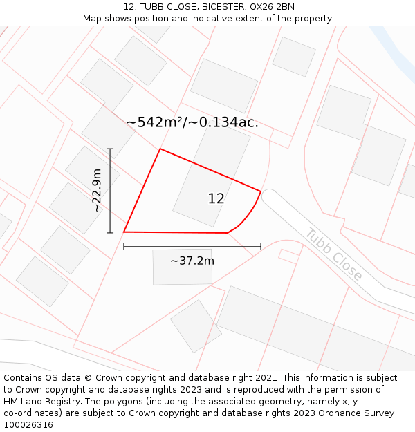 12, TUBB CLOSE, BICESTER, OX26 2BN: Plot and title map