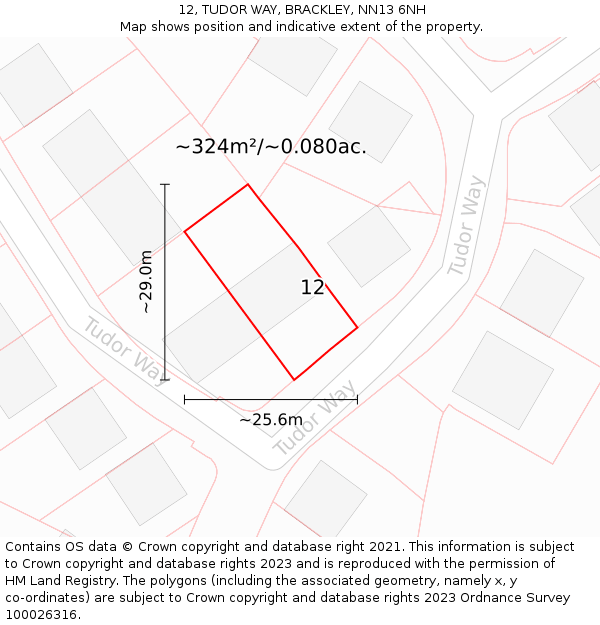 12, TUDOR WAY, BRACKLEY, NN13 6NH: Plot and title map