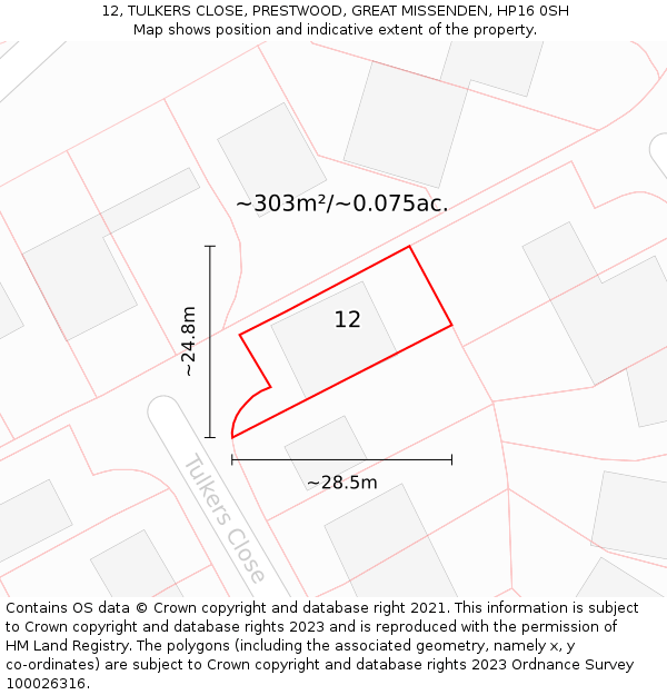 12, TULKERS CLOSE, PRESTWOOD, GREAT MISSENDEN, HP16 0SH: Plot and title map