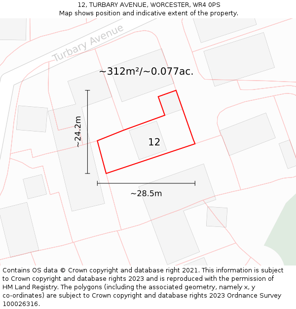 12, TURBARY AVENUE, WORCESTER, WR4 0PS: Plot and title map