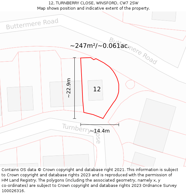 12, TURNBERRY CLOSE, WINSFORD, CW7 2SW: Plot and title map