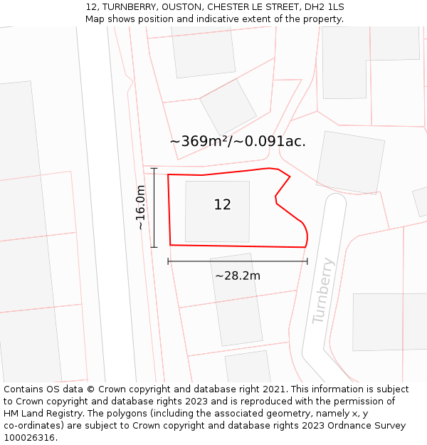 12, TURNBERRY, OUSTON, CHESTER LE STREET, DH2 1LS: Plot and title map