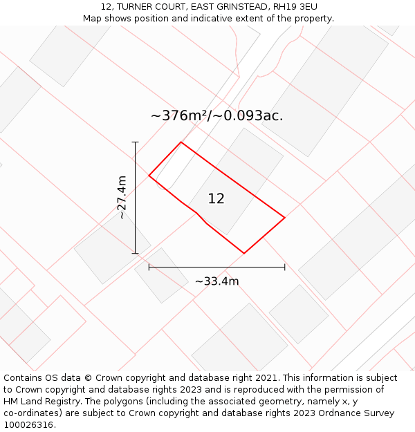 12, TURNER COURT, EAST GRINSTEAD, RH19 3EU: Plot and title map