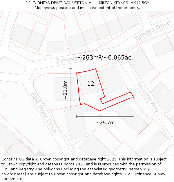 12, TURNEYS DRIVE, WOLVERTON MILL, MILTON KEYNES, MK12 5GY: Plot and title map