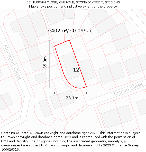 12, TUSCAN CLOSE, CHEADLE, STOKE-ON-TRENT, ST10 1HS: Plot and title map