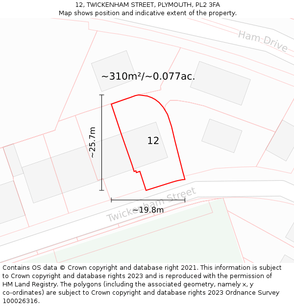12, TWICKENHAM STREET, PLYMOUTH, PL2 3FA: Plot and title map
