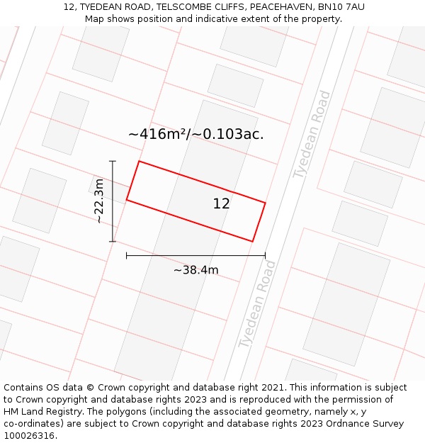 12, TYEDEAN ROAD, TELSCOMBE CLIFFS, PEACEHAVEN, BN10 7AU: Plot and title map