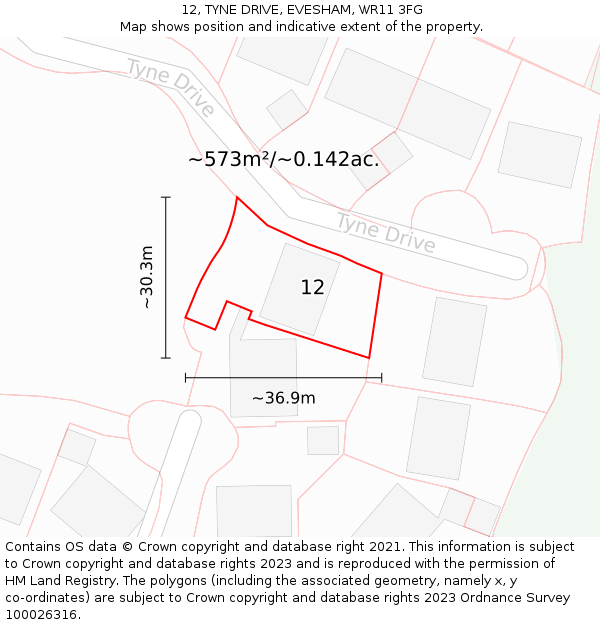12, TYNE DRIVE, EVESHAM, WR11 3FG: Plot and title map