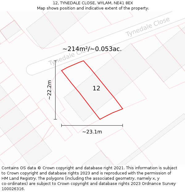 12, TYNEDALE CLOSE, WYLAM, NE41 8EX: Plot and title map