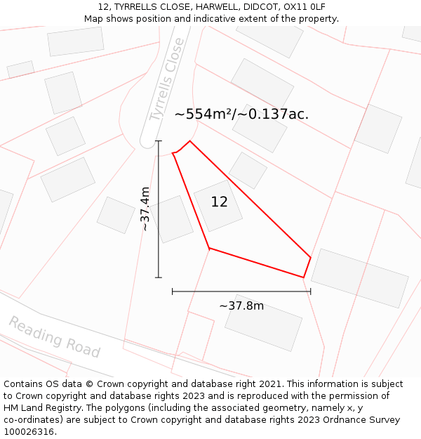 12, TYRRELLS CLOSE, HARWELL, DIDCOT, OX11 0LF: Plot and title map