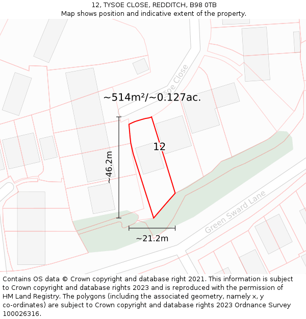 12, TYSOE CLOSE, REDDITCH, B98 0TB: Plot and title map