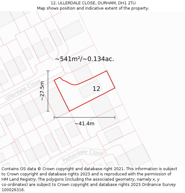 12, ULLERDALE CLOSE, DURHAM, DH1 2TU: Plot and title map