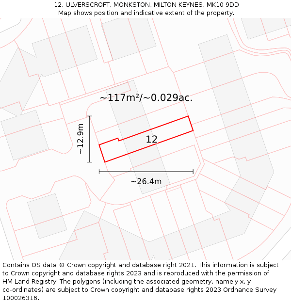 12, ULVERSCROFT, MONKSTON, MILTON KEYNES, MK10 9DD: Plot and title map