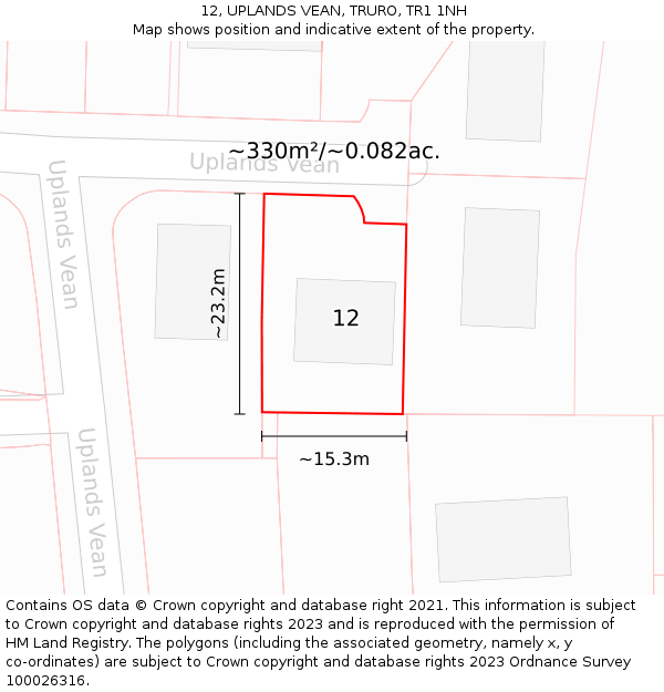 12, UPLANDS VEAN, TRURO, TR1 1NH: Plot and title map