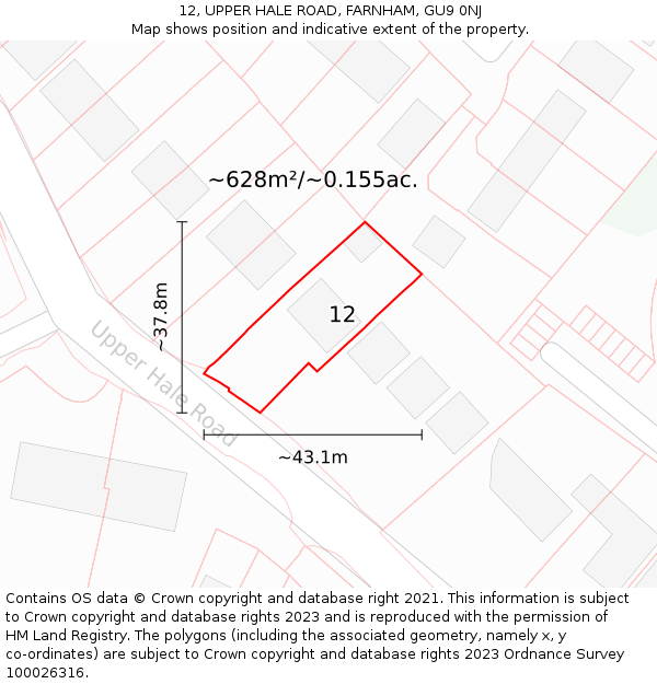 12, UPPER HALE ROAD, FARNHAM, GU9 0NJ: Plot and title map