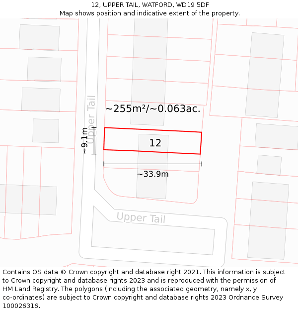 12, UPPER TAIL, WATFORD, WD19 5DF: Plot and title map