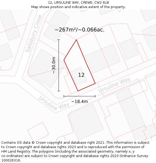 12, URSULINE WAY, CREWE, CW2 6LB: Plot and title map