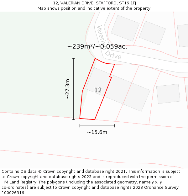 12, VALERIAN DRIVE, STAFFORD, ST16 1FJ: Plot and title map