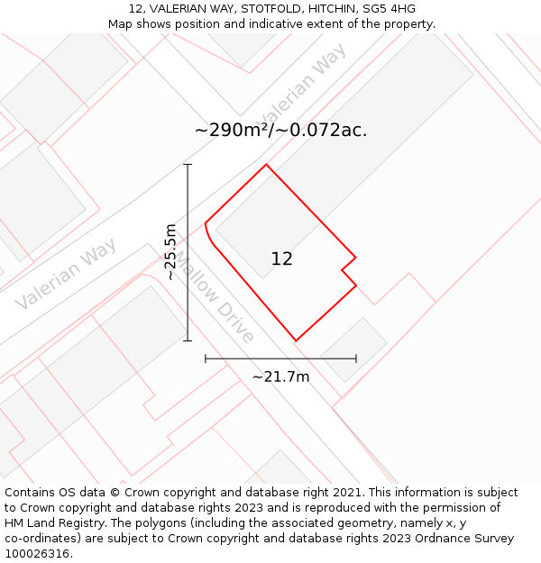 12, VALERIAN WAY, STOTFOLD, HITCHIN, SG5 4HG: Plot and title map