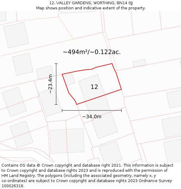 12, VALLEY GARDENS, WORTHING, BN14 0JJ: Plot and title map