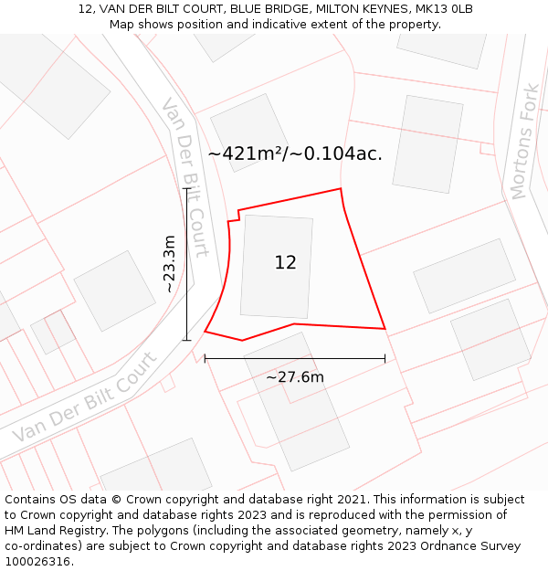 12, VAN DER BILT COURT, BLUE BRIDGE, MILTON KEYNES, MK13 0LB: Plot and title map