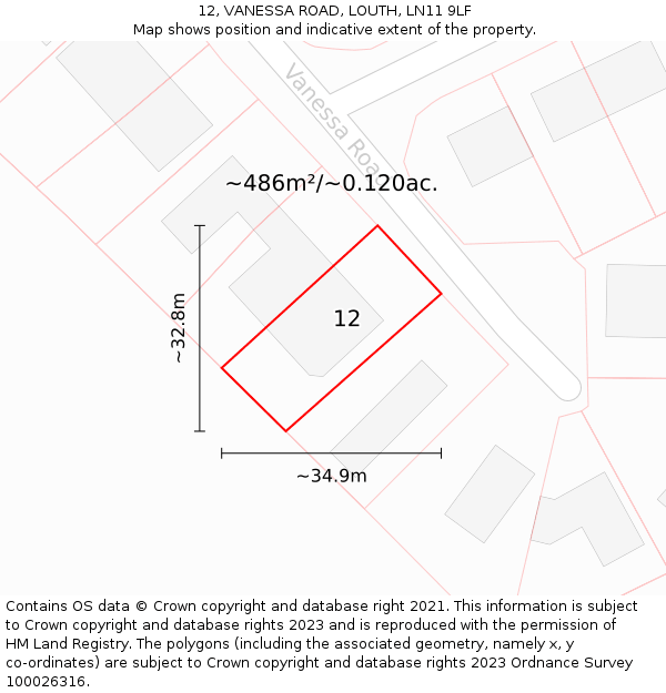 12, VANESSA ROAD, LOUTH, LN11 9LF: Plot and title map