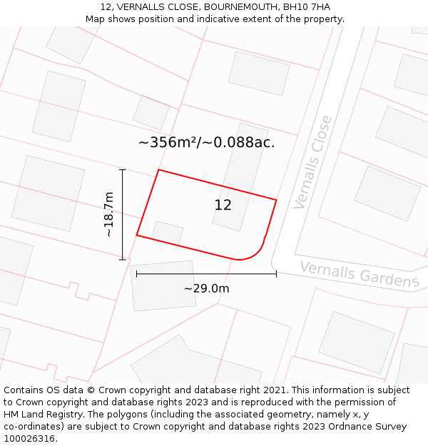 12, VERNALLS CLOSE, BOURNEMOUTH, BH10 7HA: Plot and title map