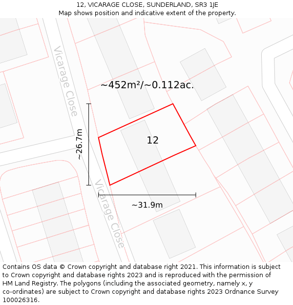 12, VICARAGE CLOSE, SUNDERLAND, SR3 1JE: Plot and title map