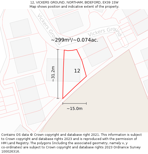 12, VICKERS GROUND, NORTHAM, BIDEFORD, EX39 1SW: Plot and title map