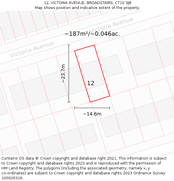 12, VICTORIA AVENUE, BROADSTAIRS, CT10 3JB: Plot and title map