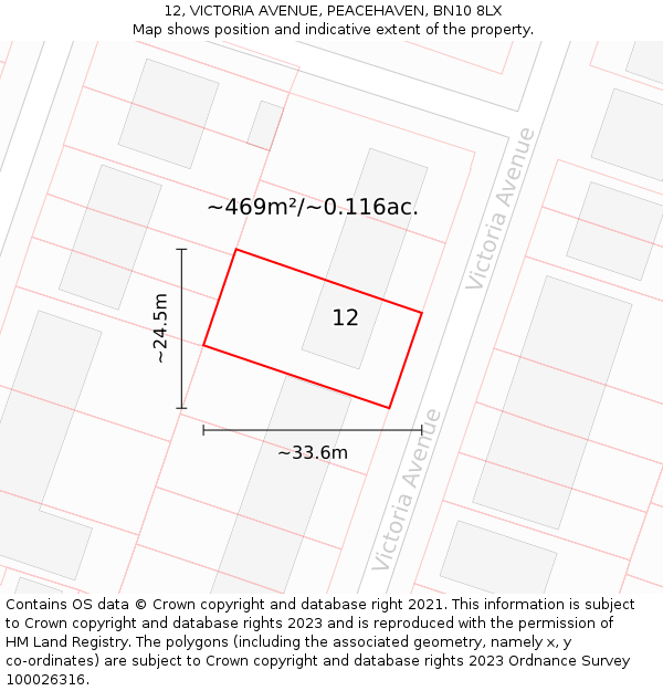 12, VICTORIA AVENUE, PEACEHAVEN, BN10 8LX: Plot and title map