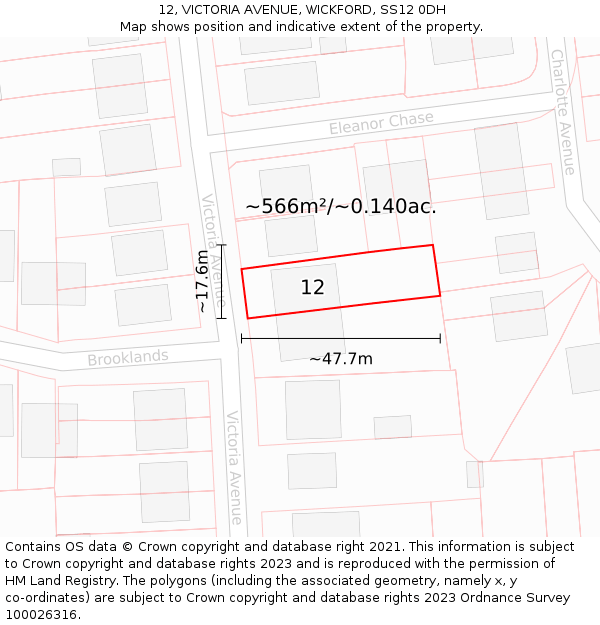 12, VICTORIA AVENUE, WICKFORD, SS12 0DH: Plot and title map