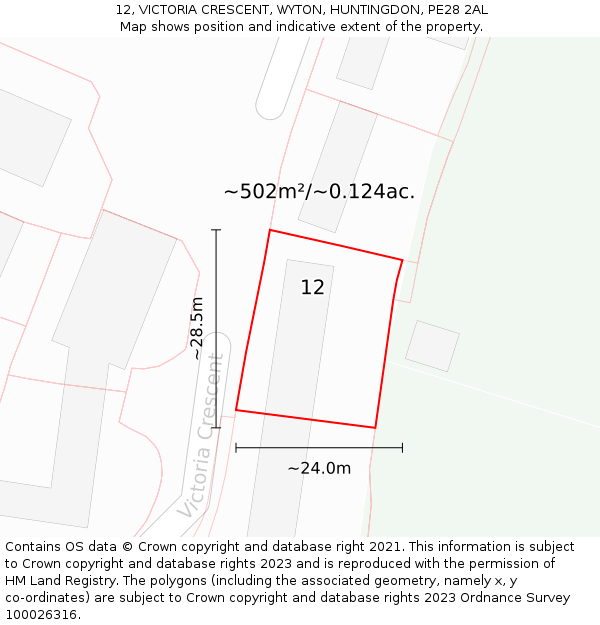 12, VICTORIA CRESCENT, WYTON, HUNTINGDON, PE28 2AL: Plot and title map