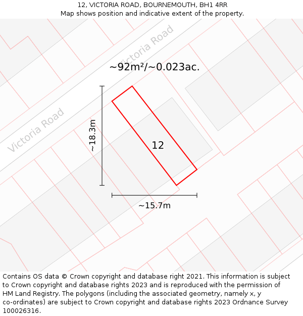 12, VICTORIA ROAD, BOURNEMOUTH, BH1 4RR: Plot and title map