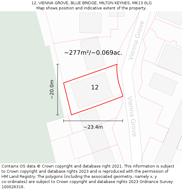 12, VIENNA GROVE, BLUE BRIDGE, MILTON KEYNES, MK13 0LG: Plot and title map