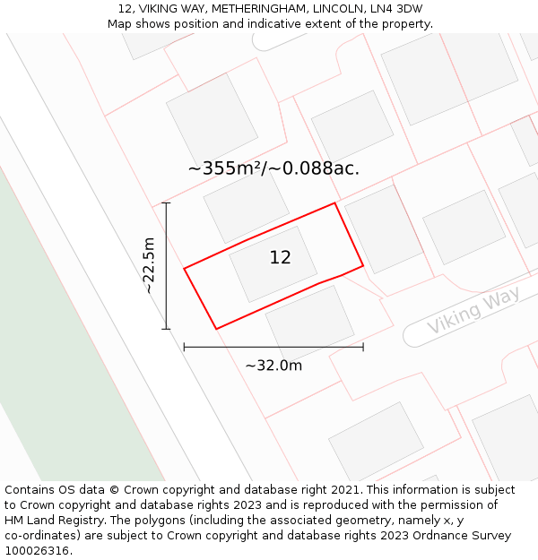12, VIKING WAY, METHERINGHAM, LINCOLN, LN4 3DW: Plot and title map